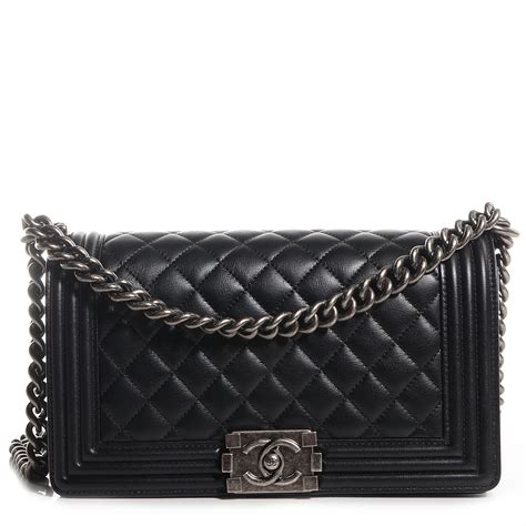 chanel metallic calfskin quilted small boy flap black